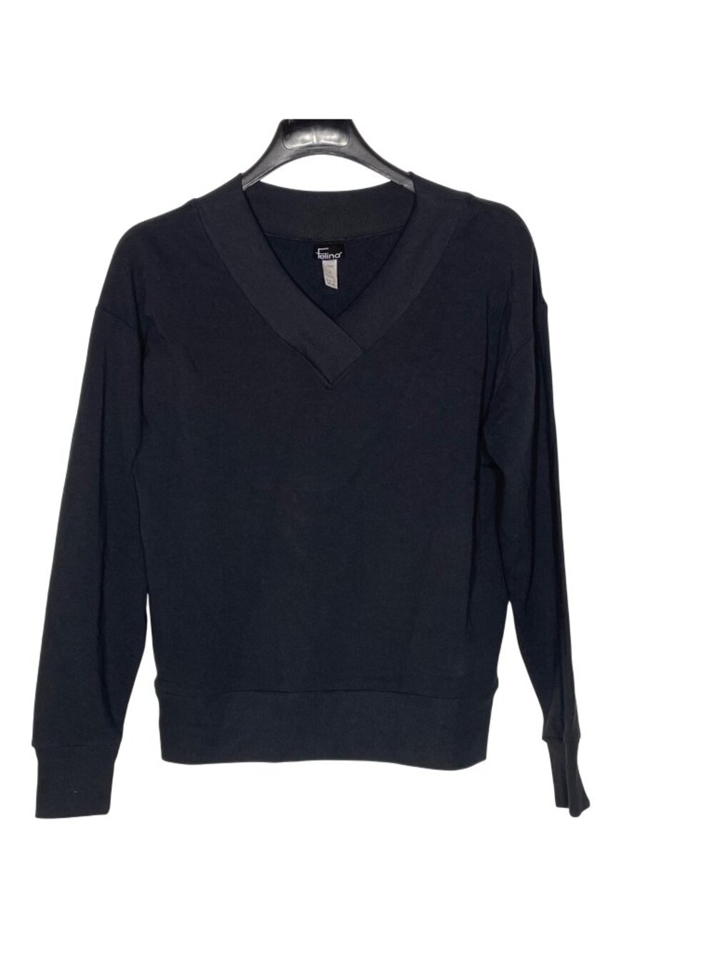 Felina Kimora V-Neck Sweatshirt Pajama Top Sz SM Lounge Comfort Relax Black